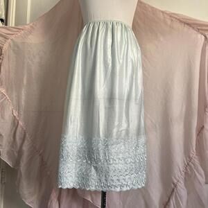 Vintage Piel Deluxe Vintage Half Slip Skirt M Icy Blue Nylon Embroidered Lace